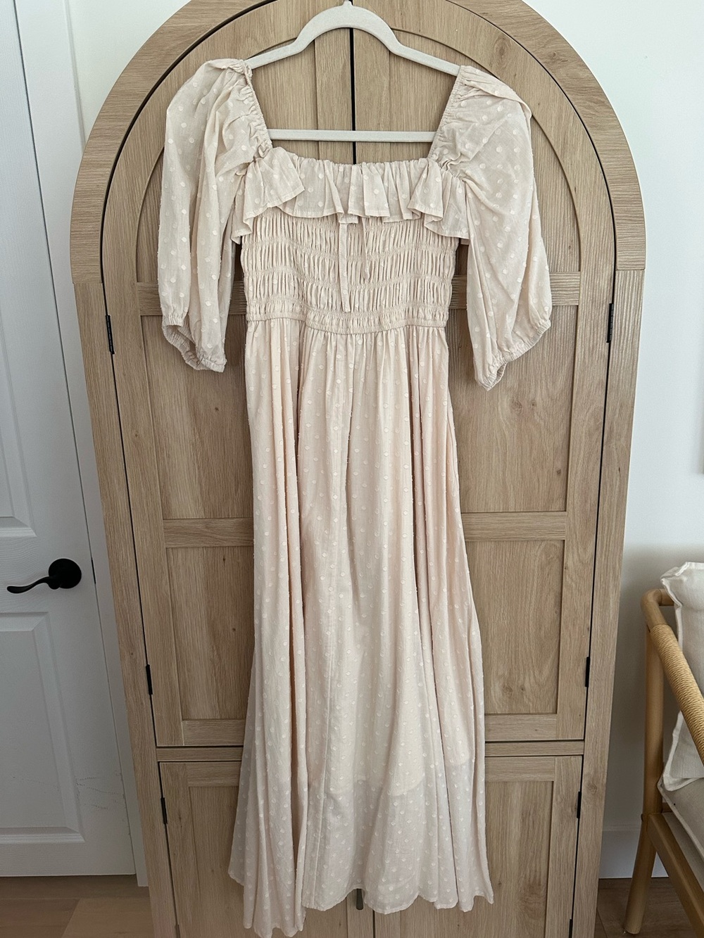 Cream Swiss Dot Smocked Dress